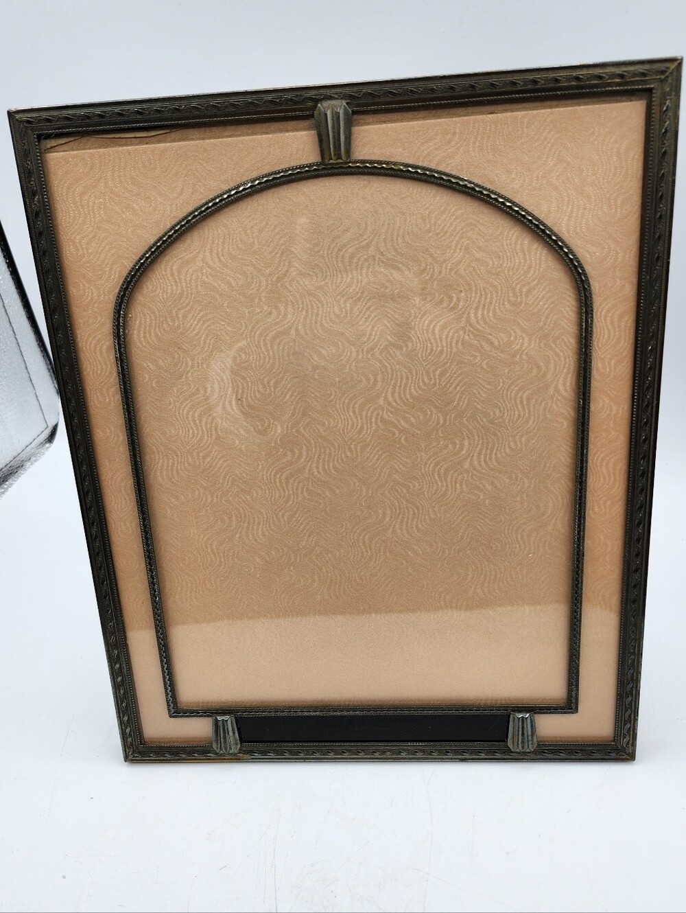 Vintage Art Deco Original Peach Mat Metal Picture Frame with Brass-Tone Trim
